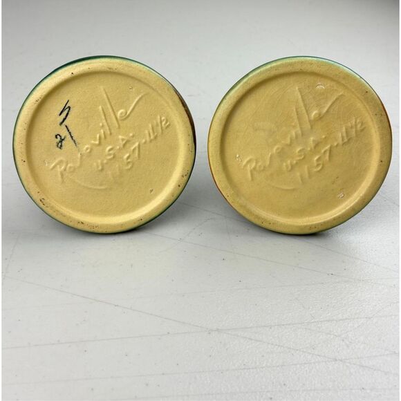 Antique Roseville Art Pottery 1157 Magnolia Pattern Candle Stick Holder Pair EW2 - Picture 6 of 8